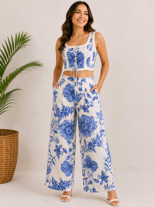 Blue pretty floral  printed co-ord set