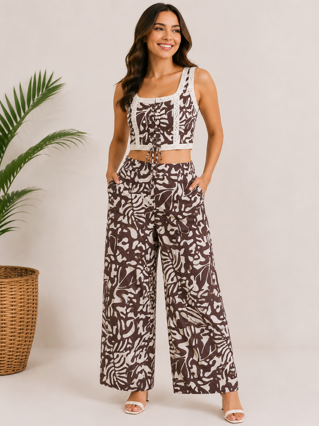 Brown leafy  printed co-ord set