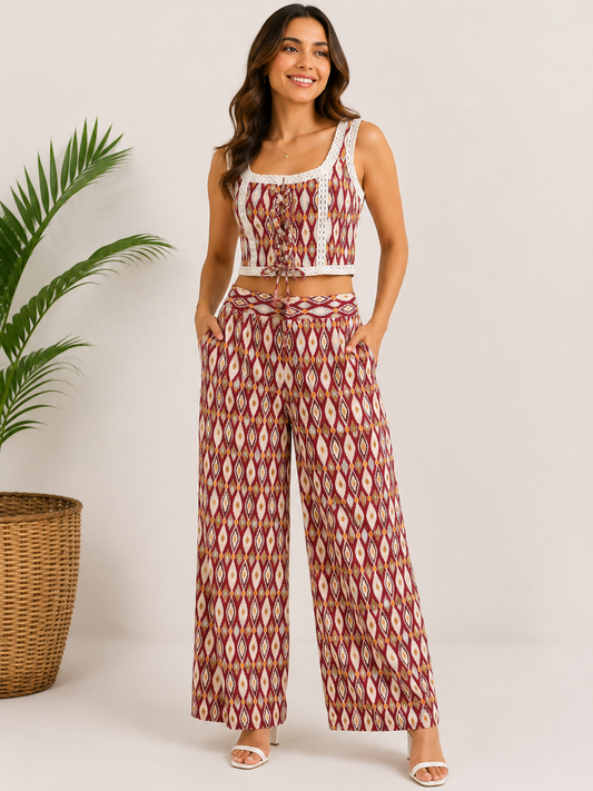 RED IKKAT printed co-ord set