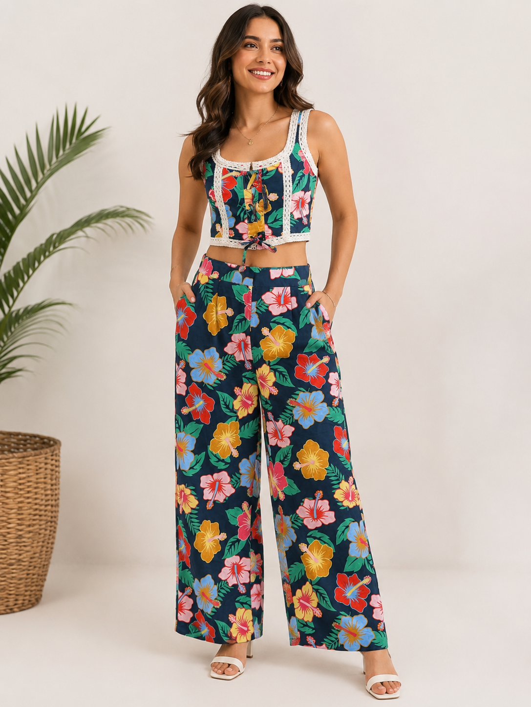 BLUE tropical floral   printed co-ord set