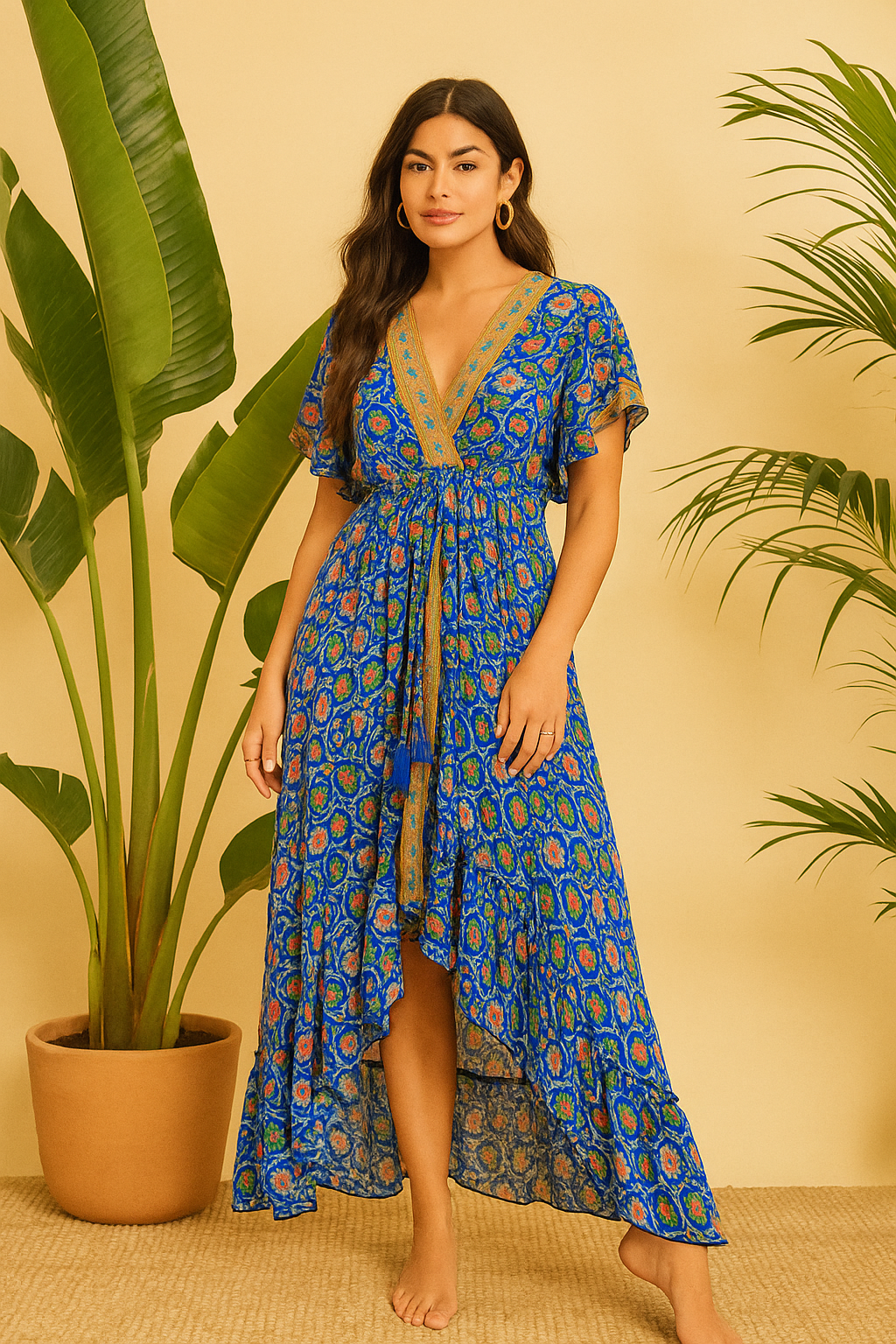 Royal blue cute print half sleeves SUMMER DRESS