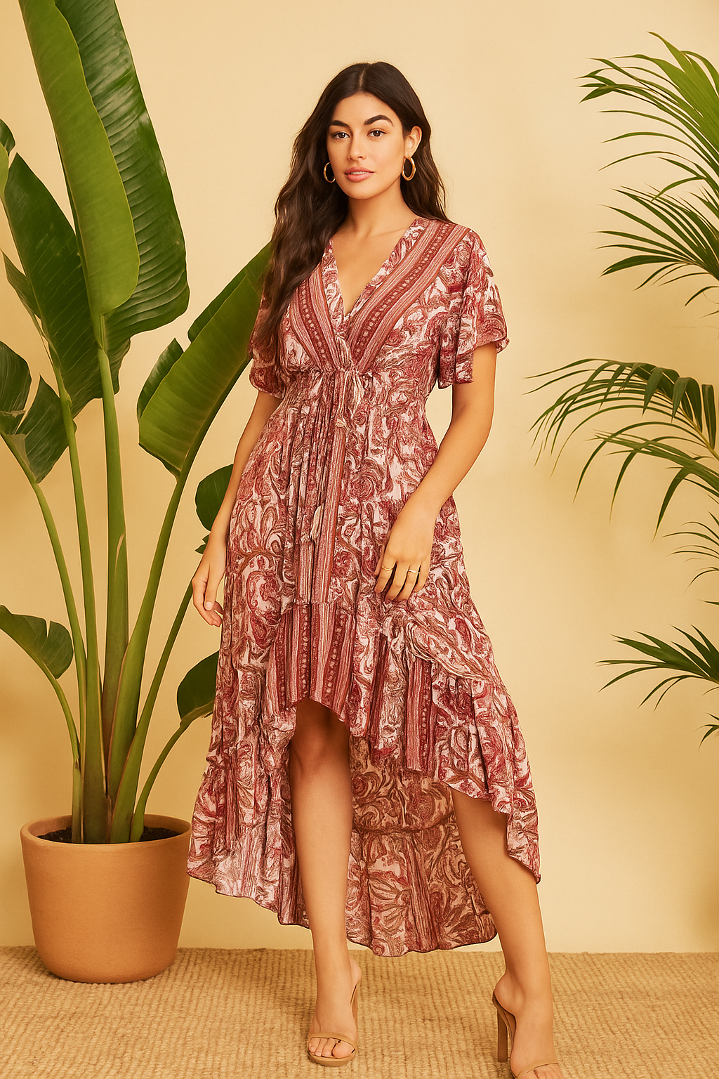 Maroon paisley print half sleeves