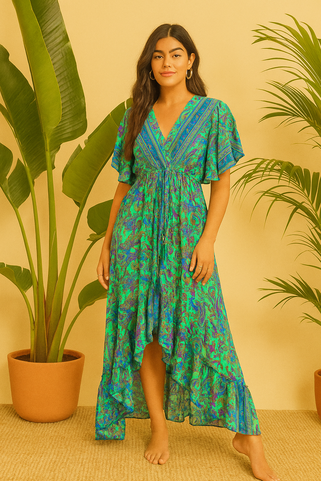 Royal green half sleeves SUMMER DRESS
