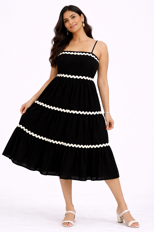 Trim maxi dress BLACK