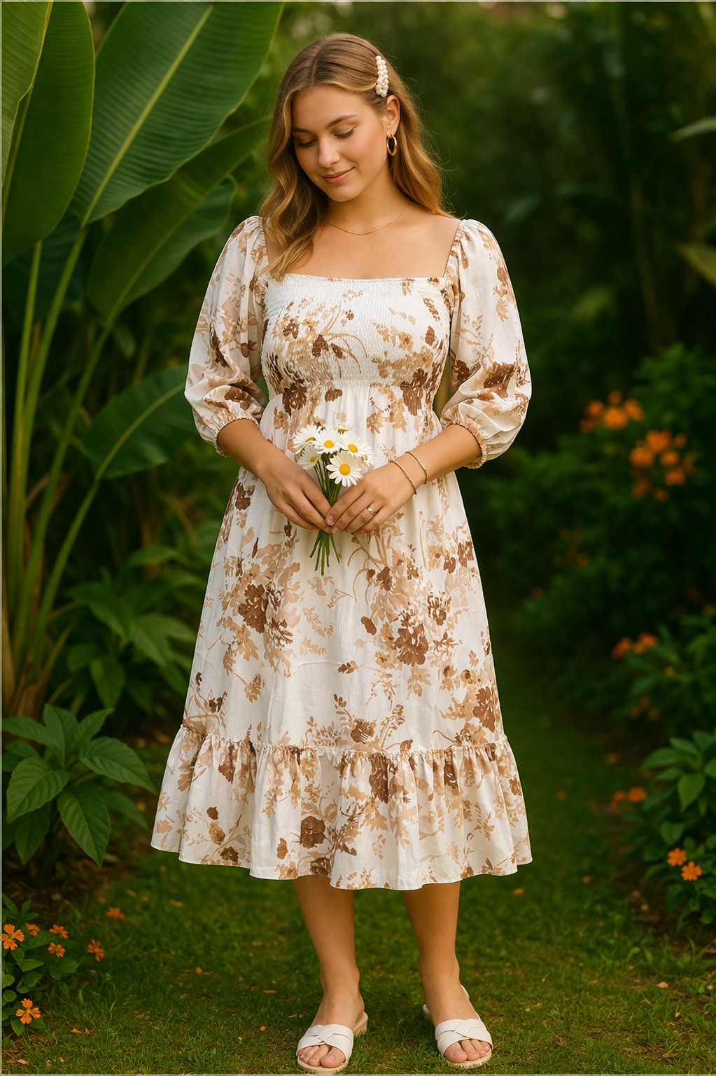 White beige floral