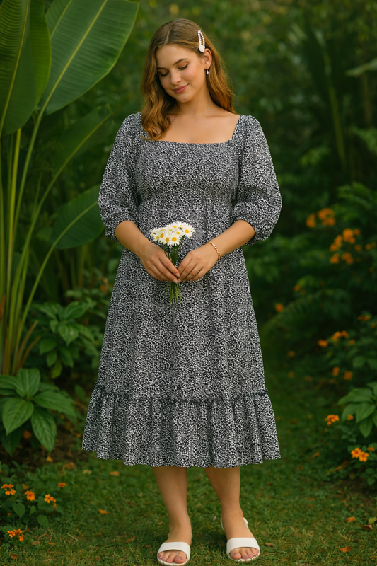 Black cute flower printed