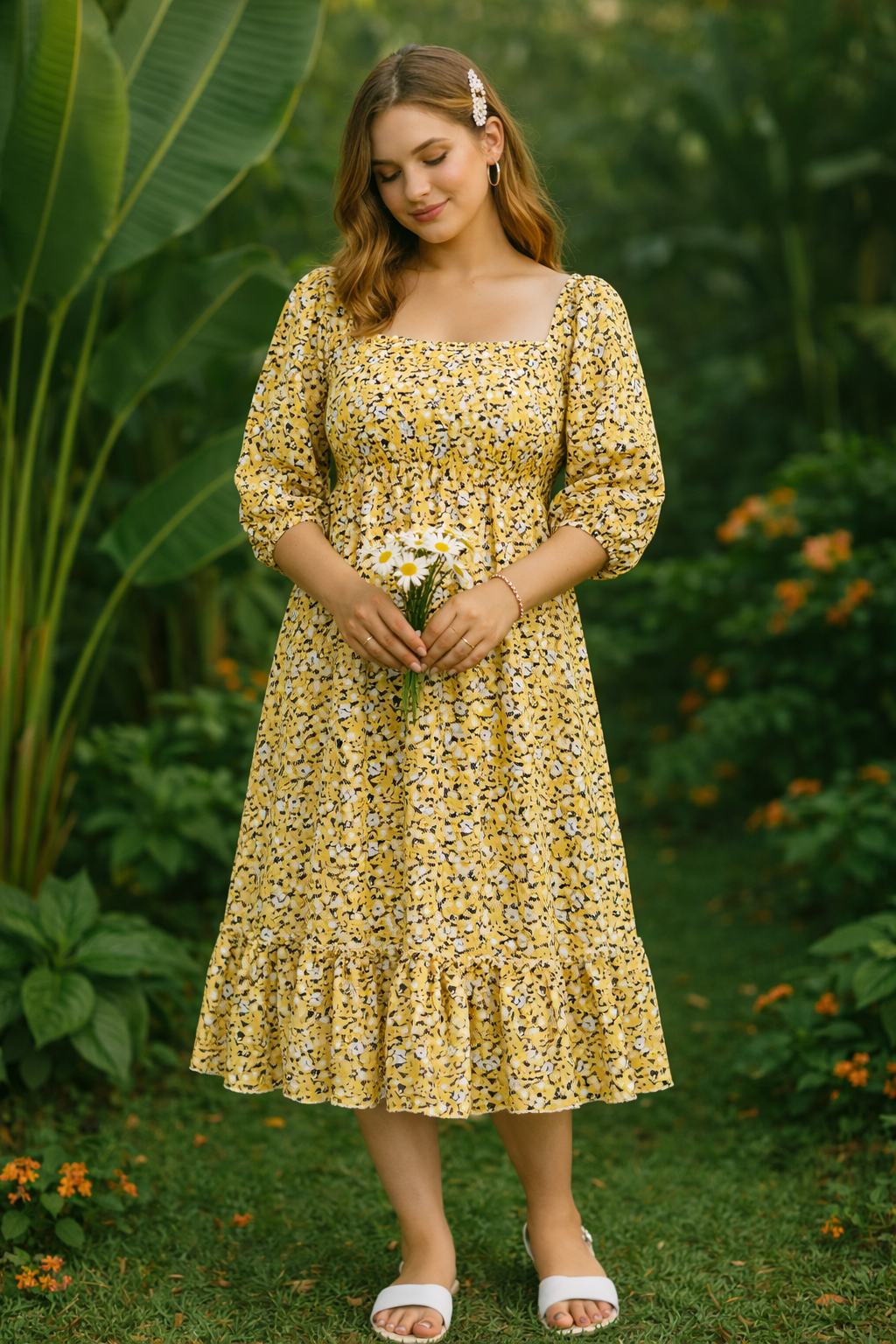 Yellow cute flower print