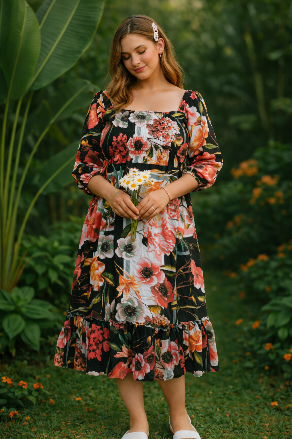 Black floral cute printed