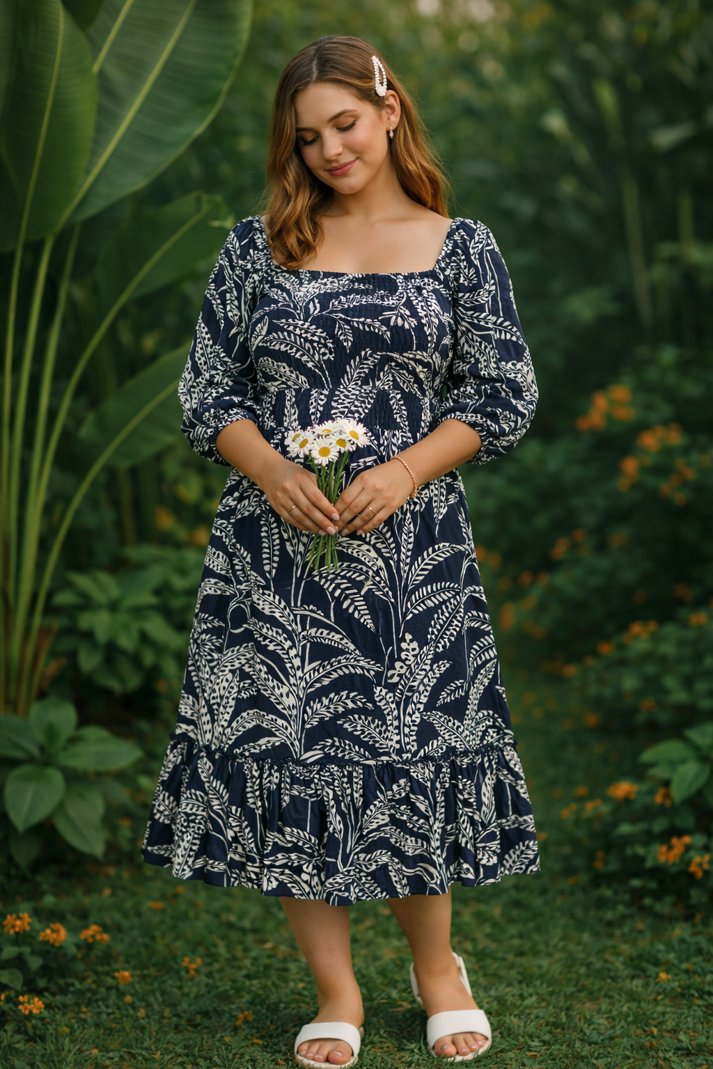 Navy blue tropical printed
