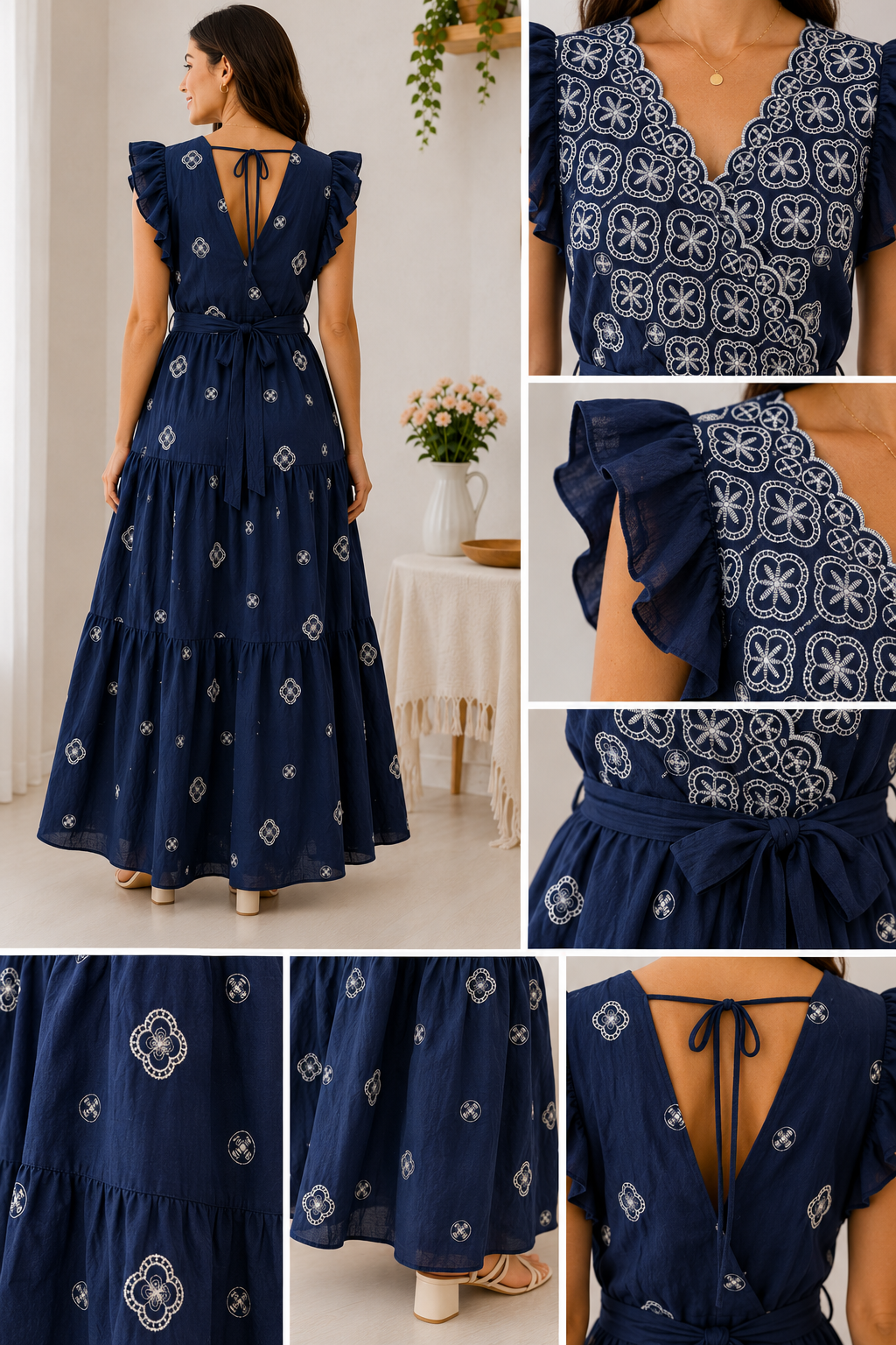Navy blue embroidered dress