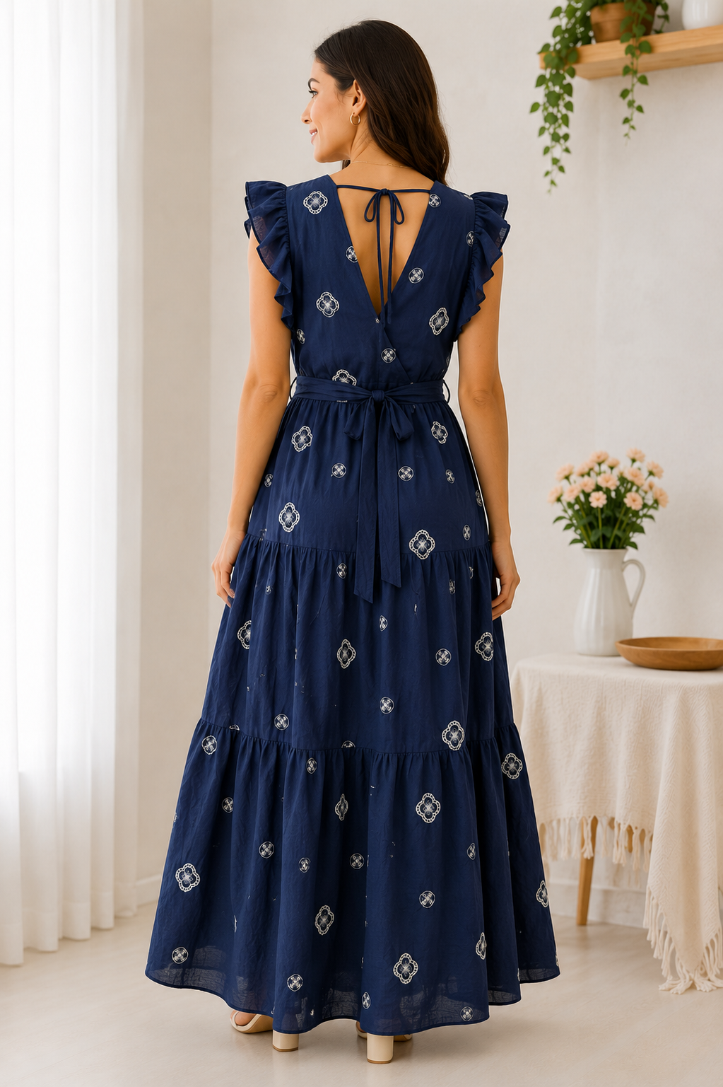 Navy blue embroidered dress