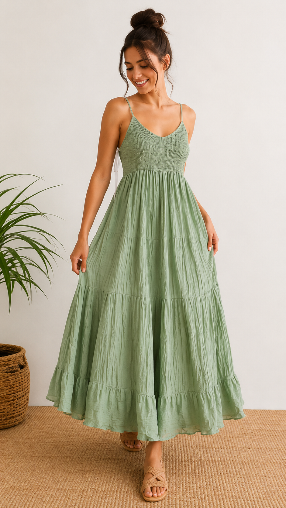 Olive green  cute dress