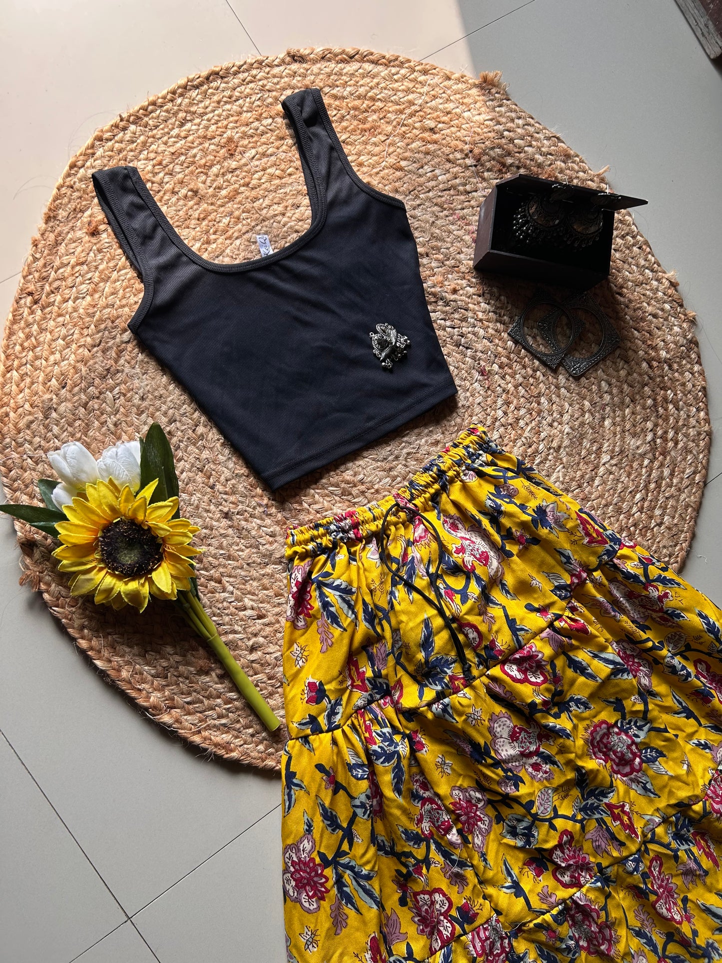 Yellow printed printed skirt