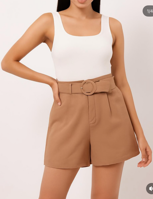 Tan shorts with belt