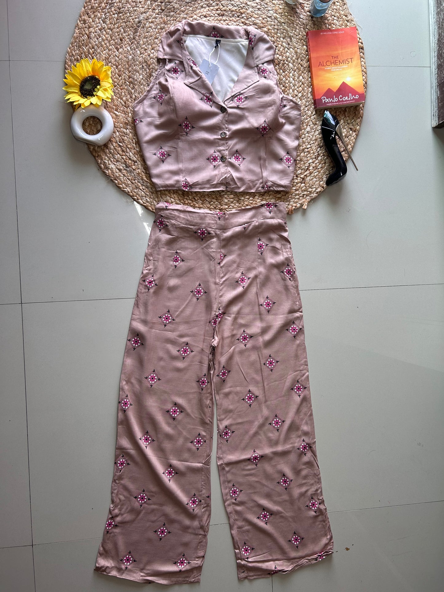 Peach Cutie Printed Co-ord Set for Women | Cotton Linen Boho Coord