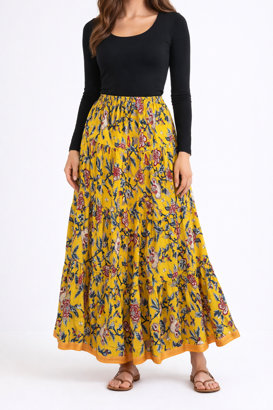 Yellow printed printed skirt