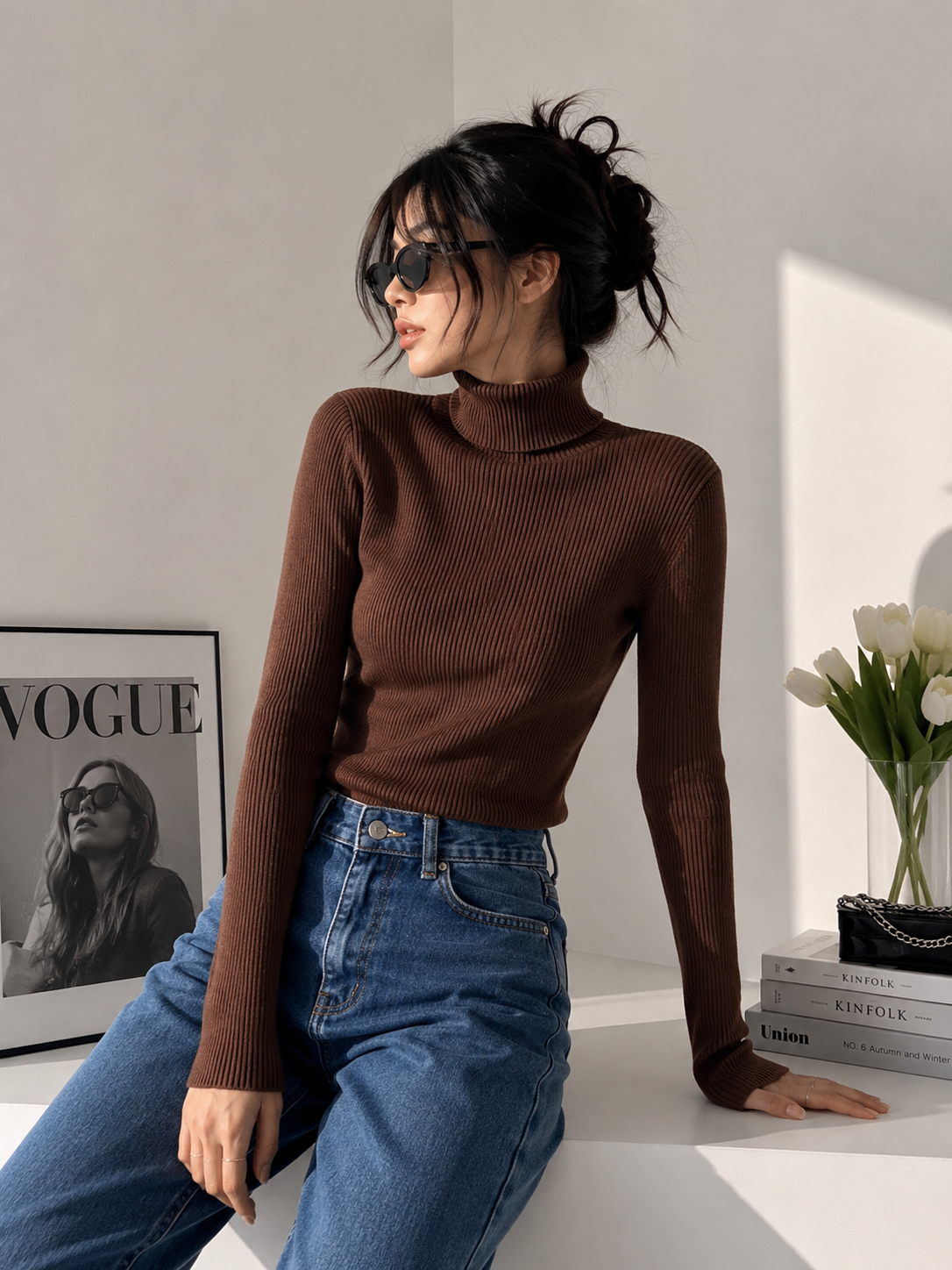 High neckBrown top