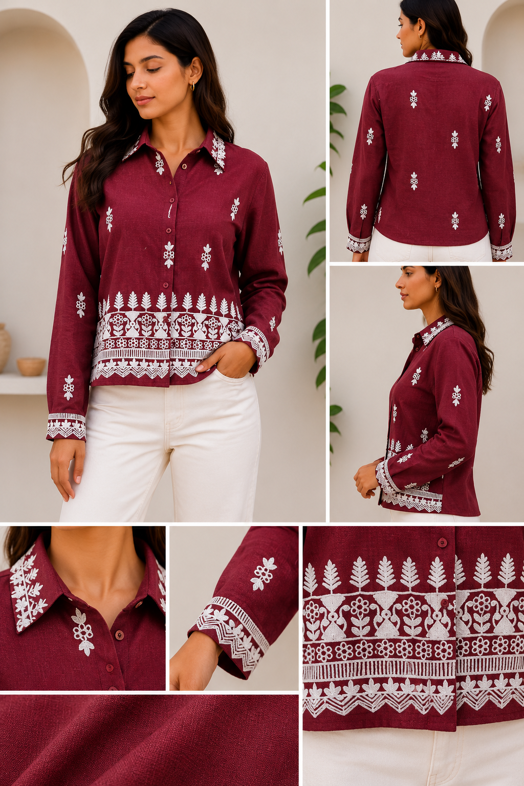 Embroidered shirt -Maroon