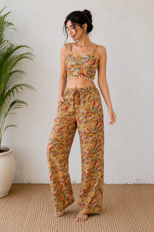 Yellow  pretty printed cute  co-ord set