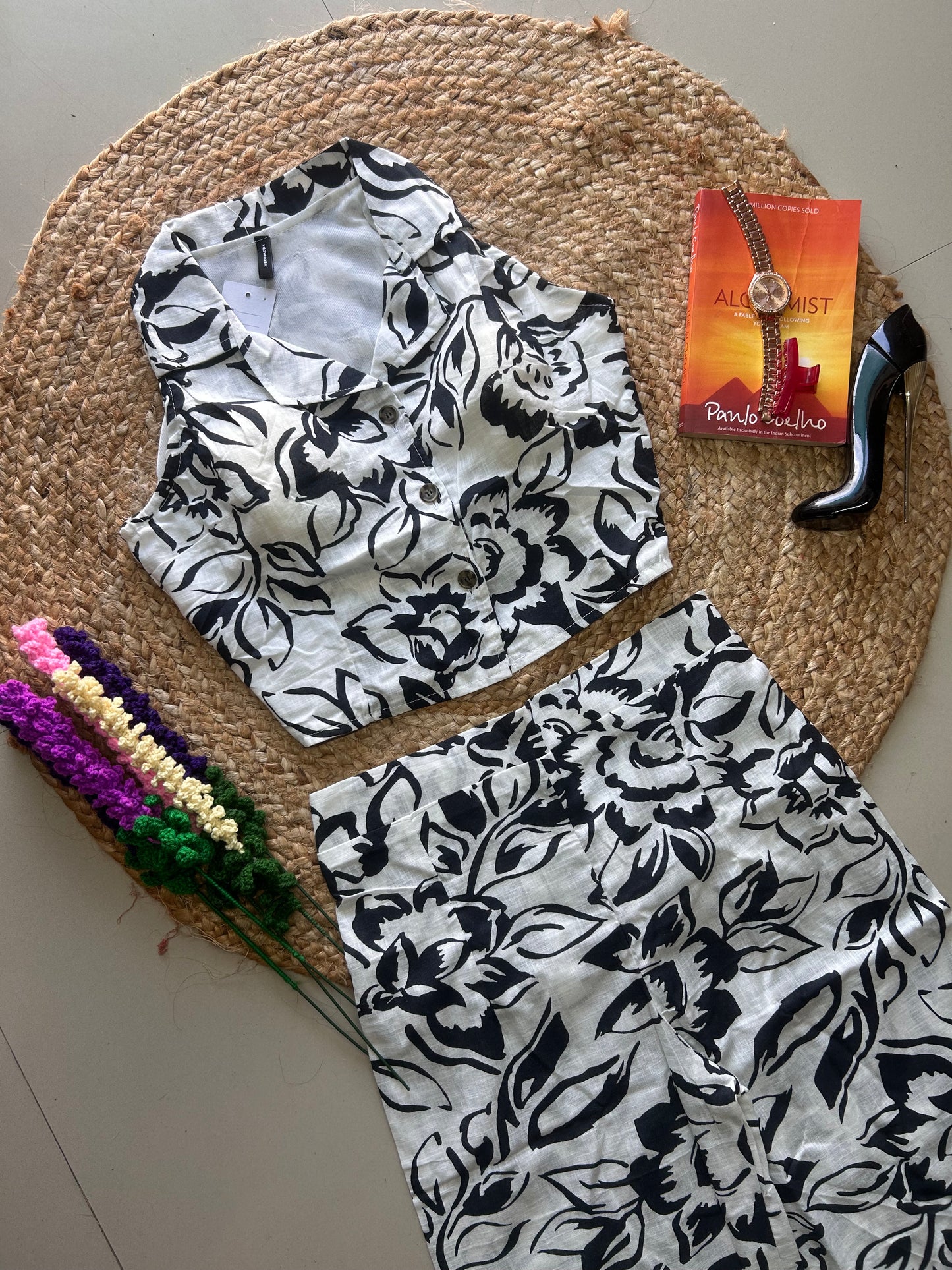 White black floral  printed Co ord set