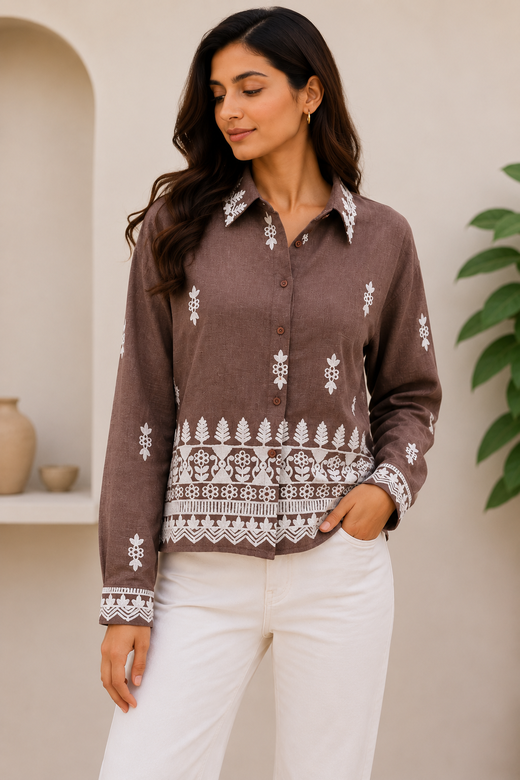 Embroidered shirt - Brown