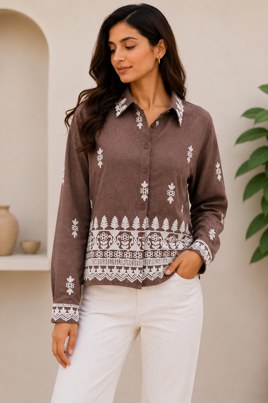 Embroidered shirt - Brown