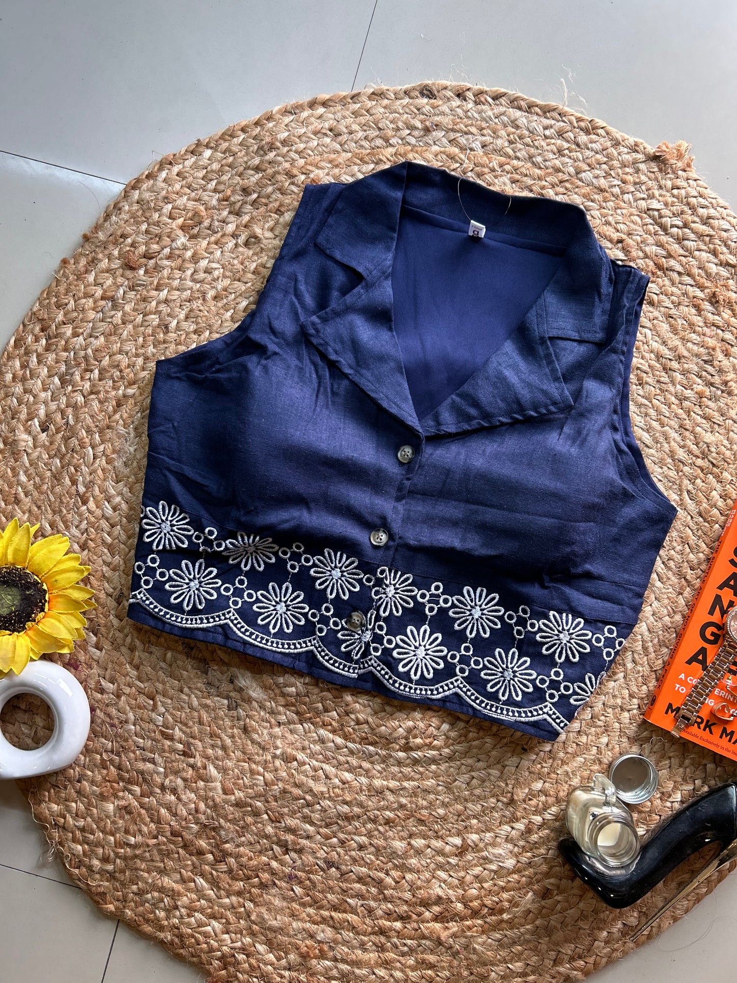 Navy blue embroidery top