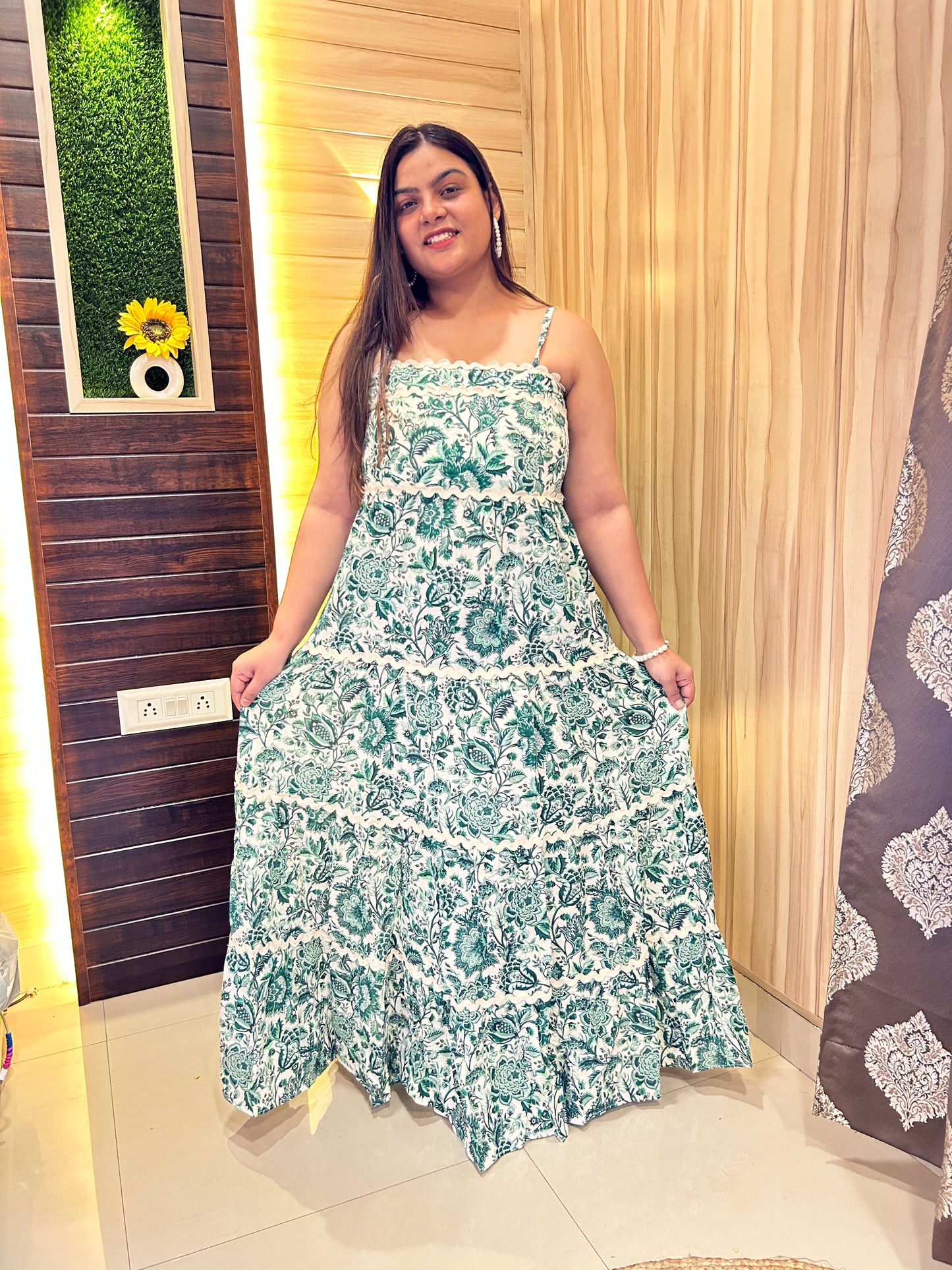 Green floral maxi dress