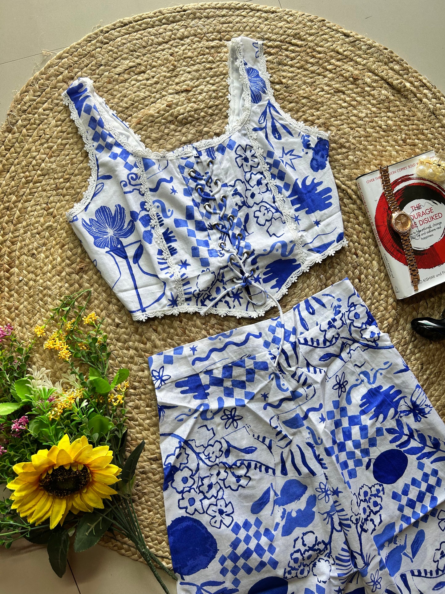 Blue white abstract printed co-ord set