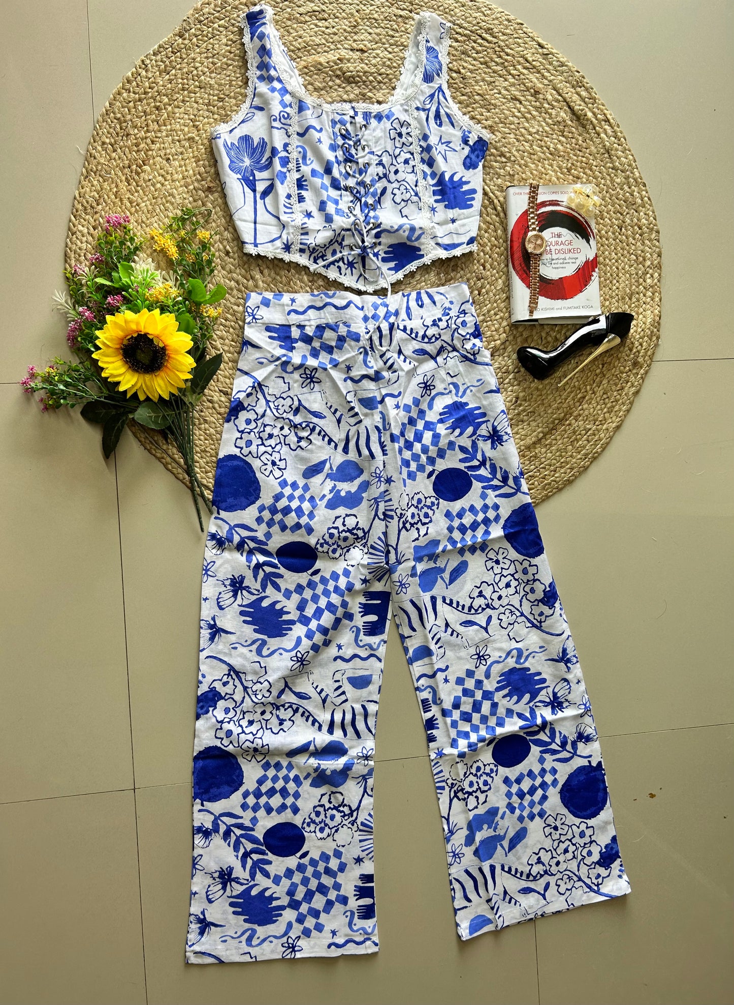 Blue white abstract printed co-ord set