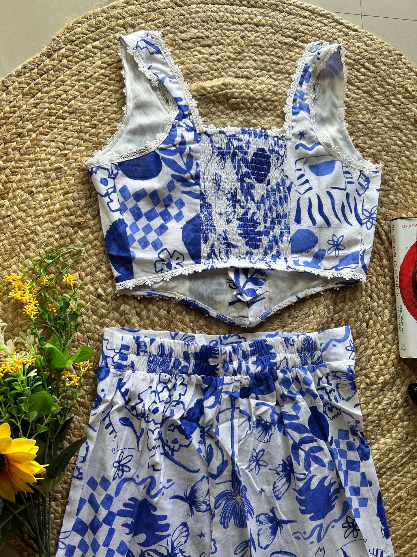 Blue white abstract printed co-ord set