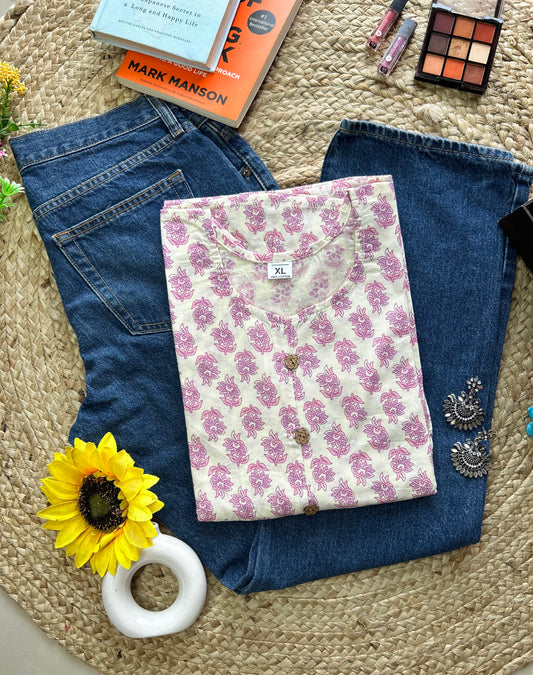 Off- White pastel  flower booti flared