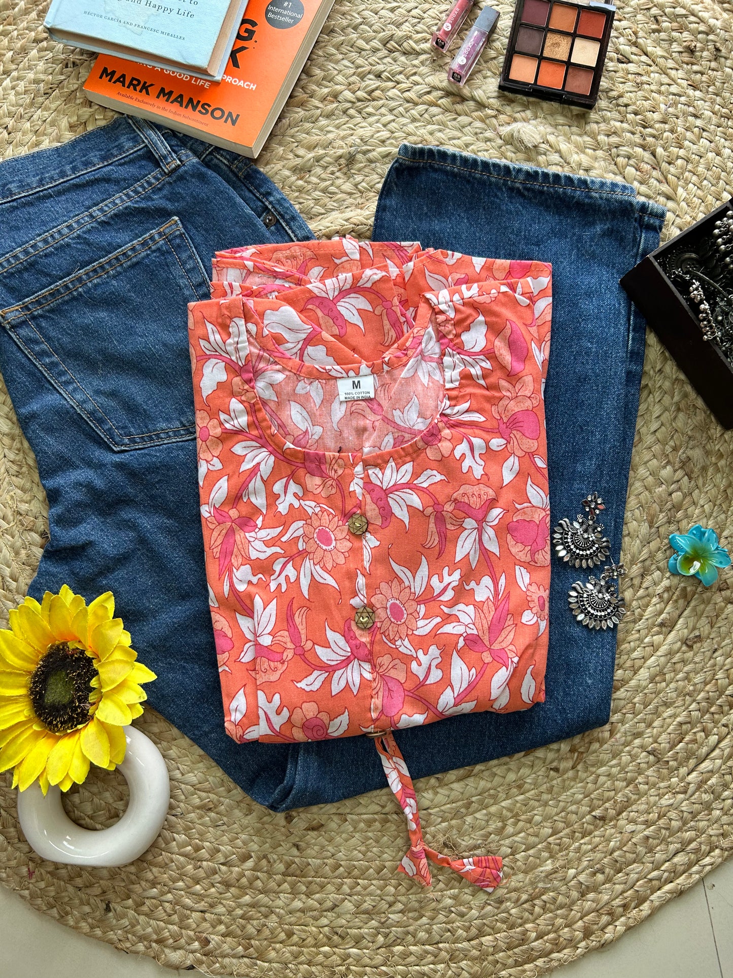 Orange floral  printed flared