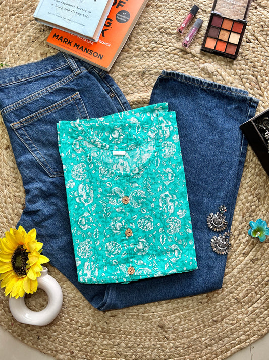 Mint green jaal  printed flared