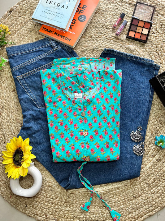 Green cute flower booti  flared