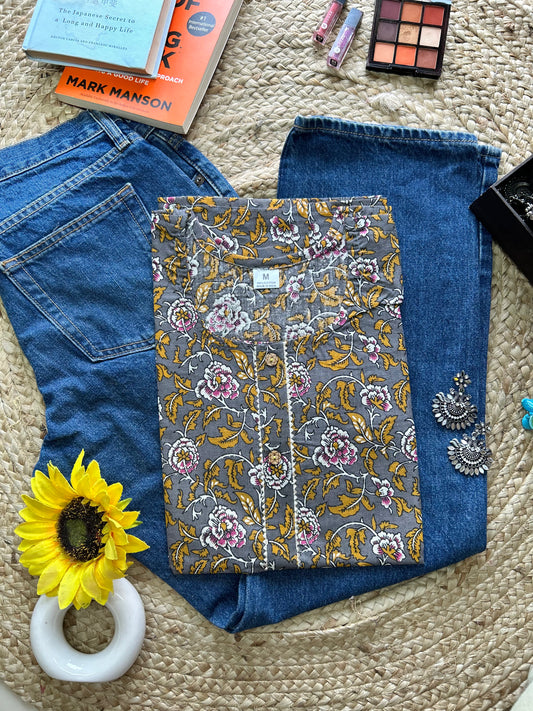 Grey jaal floral printed