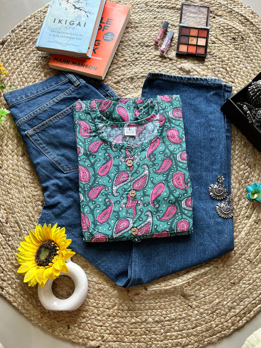 Green pink paisley  flared