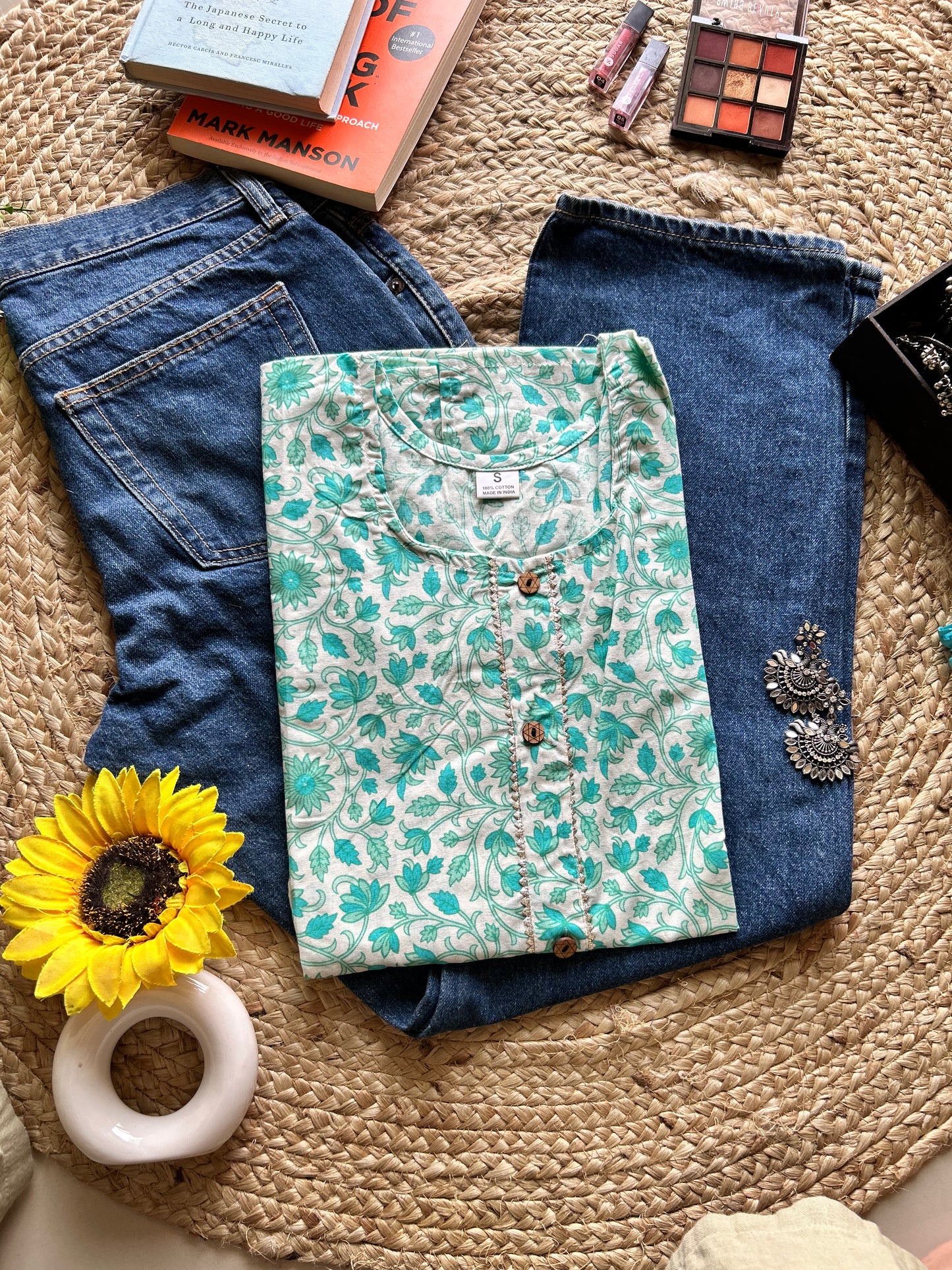 Mint green jaal printed