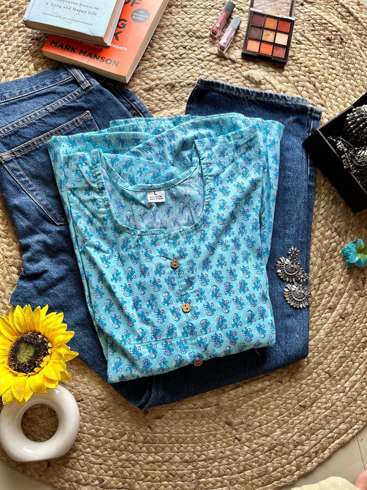 Blue cute flower booti  flared