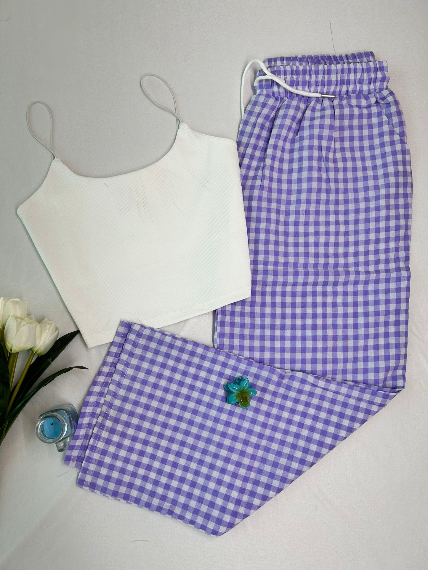 CHECKED PANTS - Purple