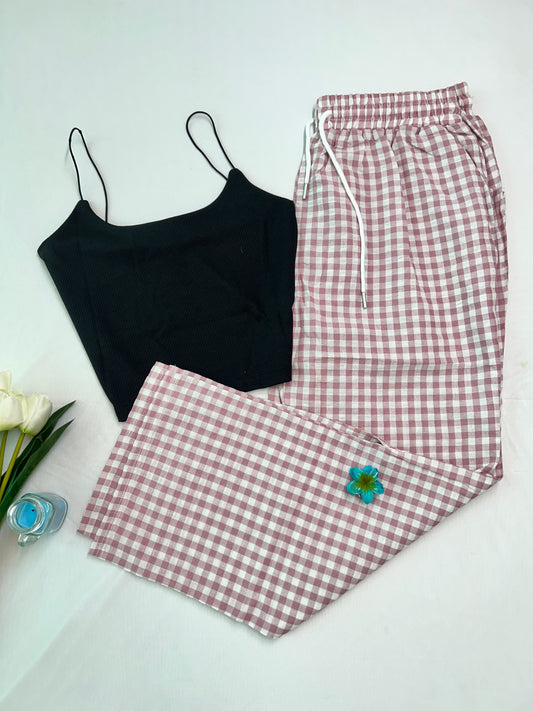 CHECKED PANTS -Mauve