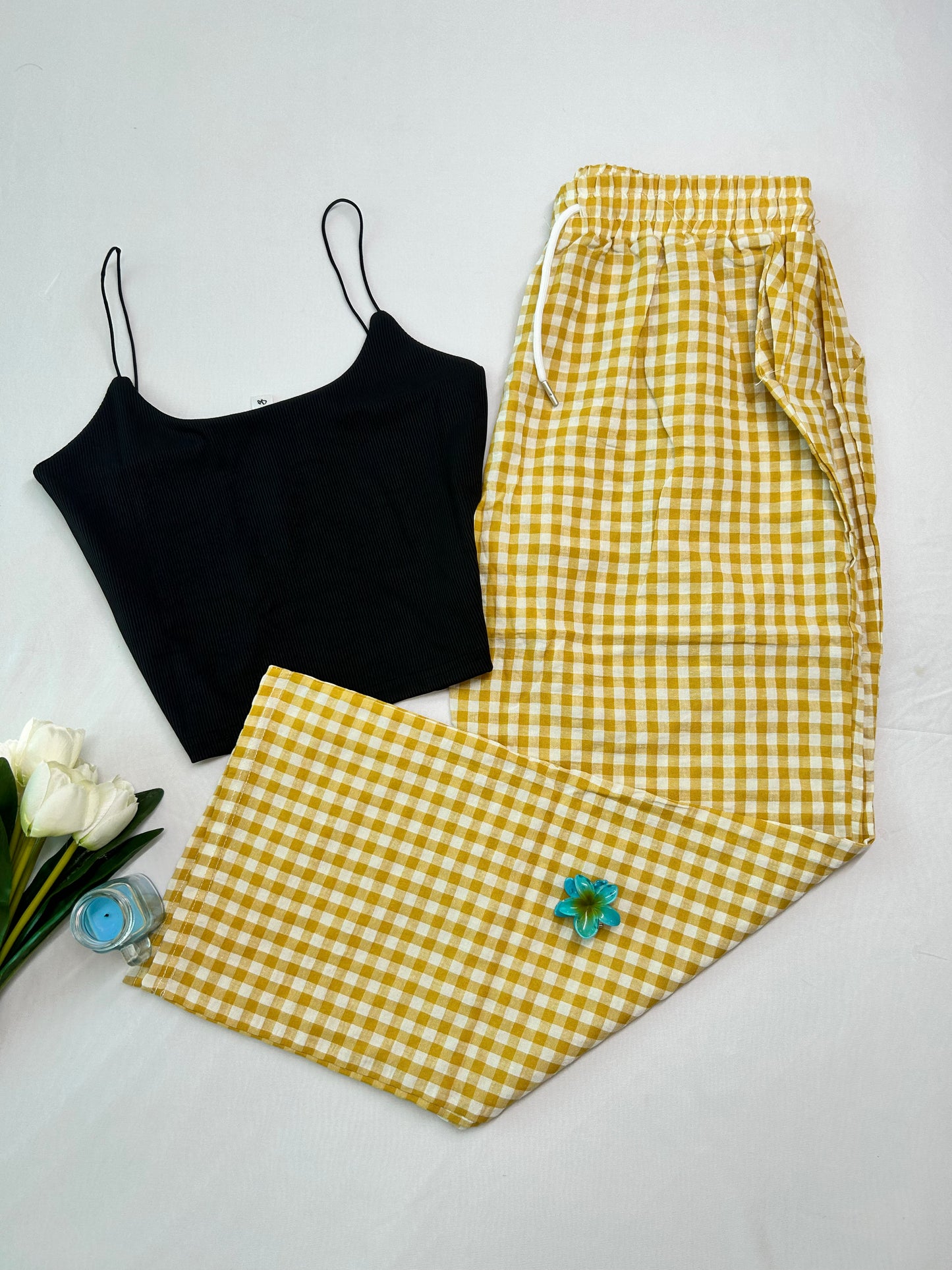 CHECKED PANTS - Yellow
