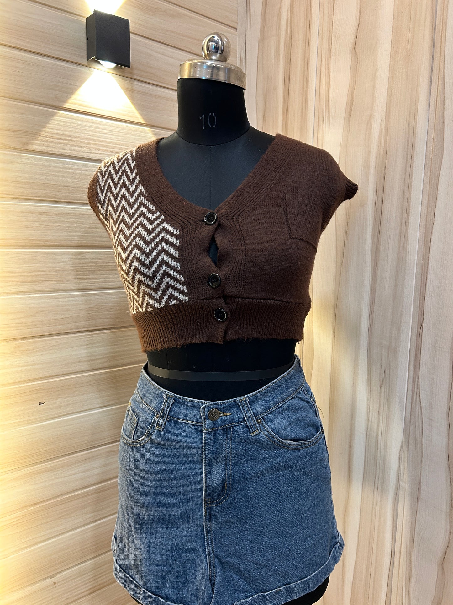 brown crop with buttons