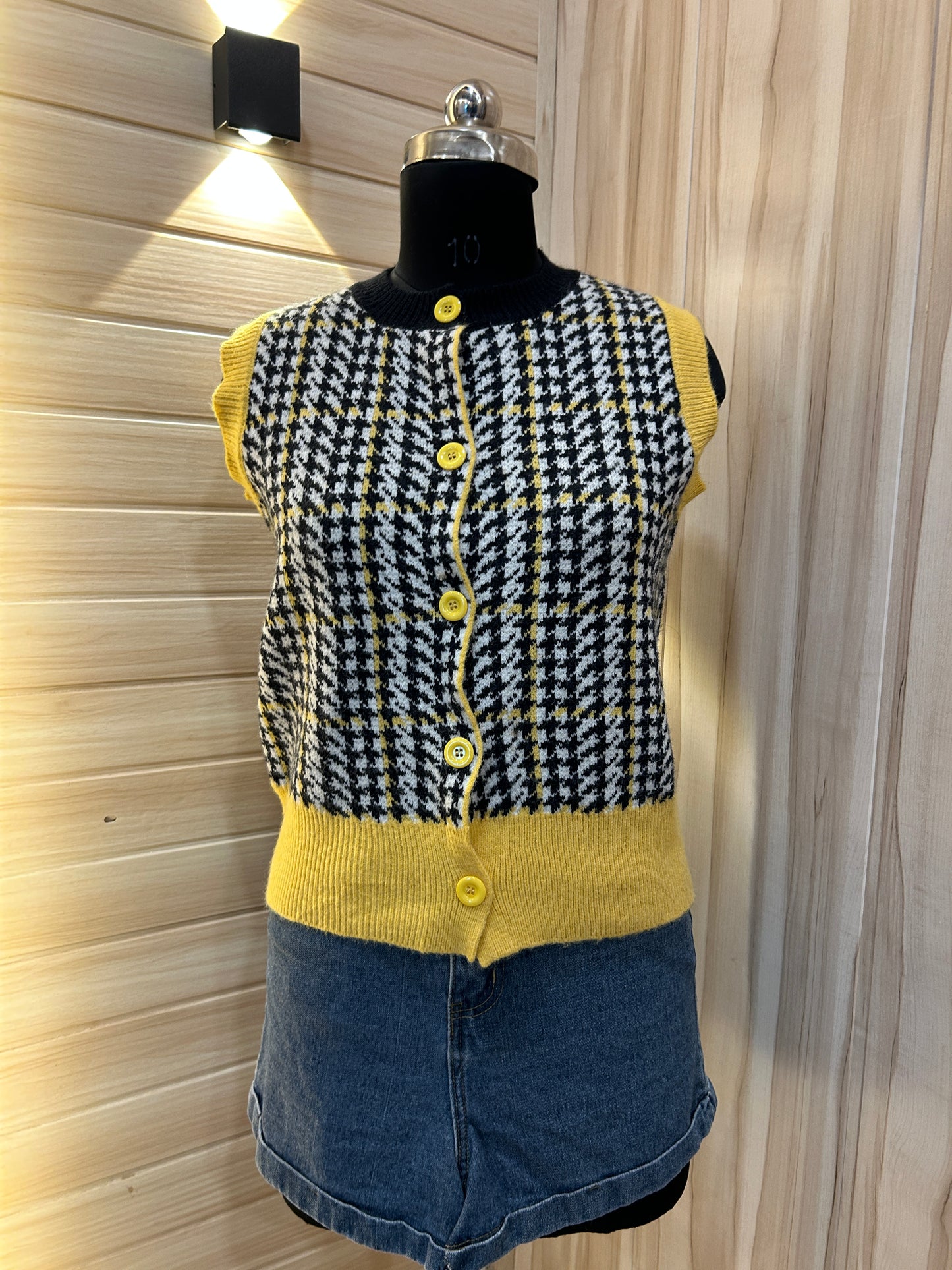 Yellow checkered  button