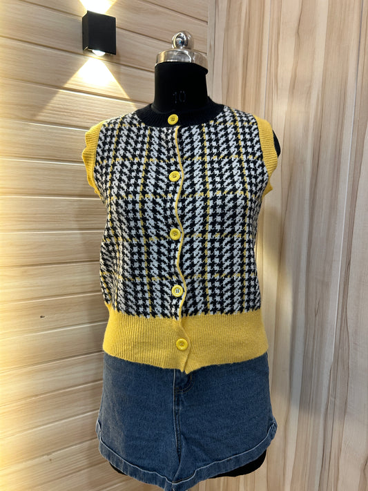 Yellow checkered  button