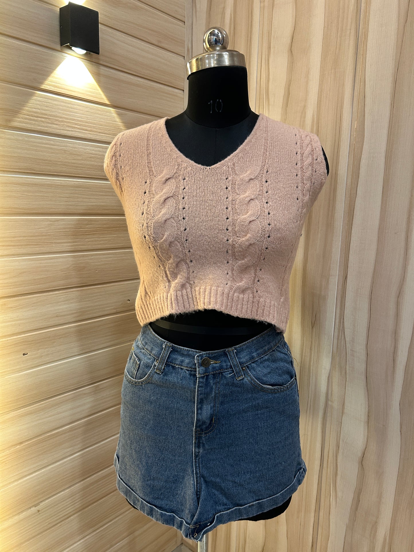 Peach cable knitted  crop