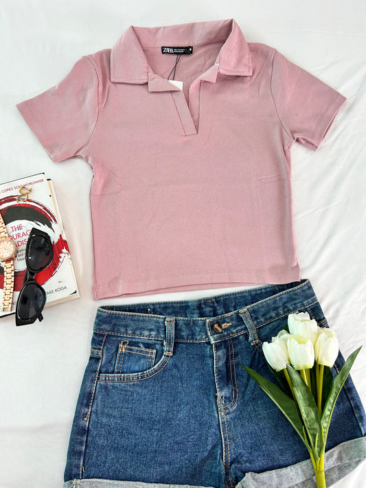 Solid collar top -Mauve