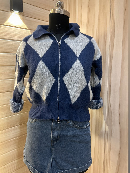 Blue Checked Zipper