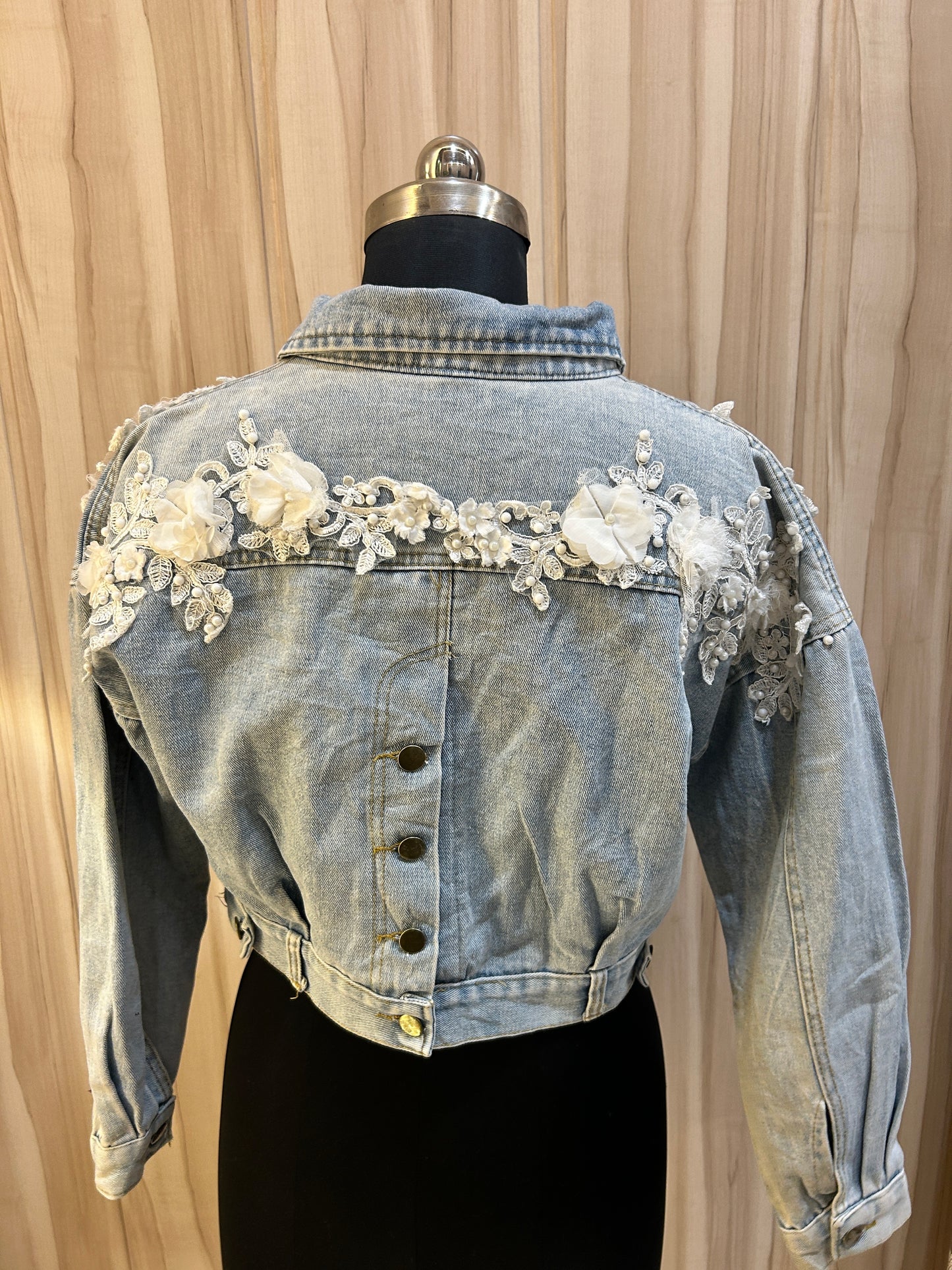 White Lacey detail denim jacket