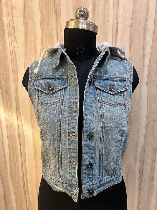 Half Denim jacket with hoodie